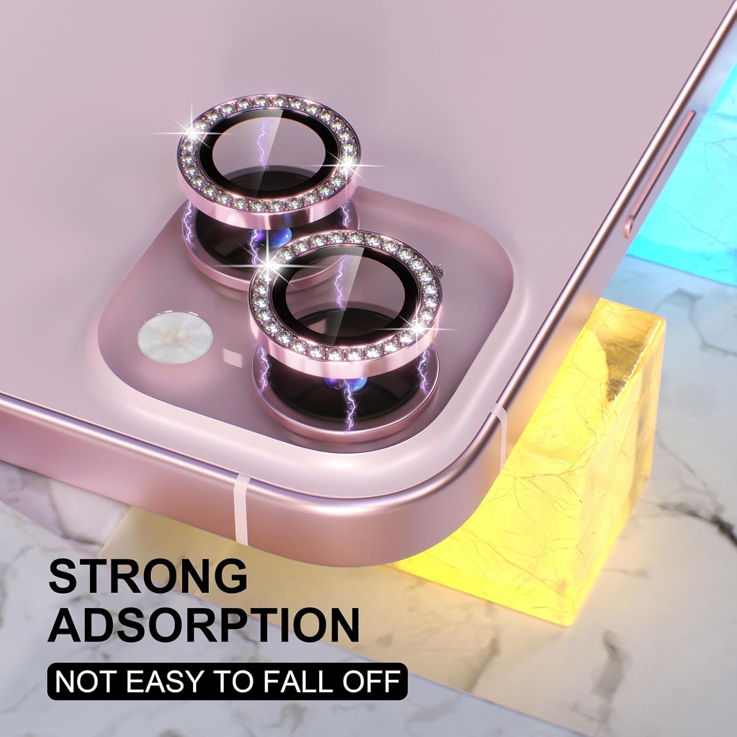 1PC Pink Glitter Diamond Camer - Tempered Glass Screen 9H avis et prix