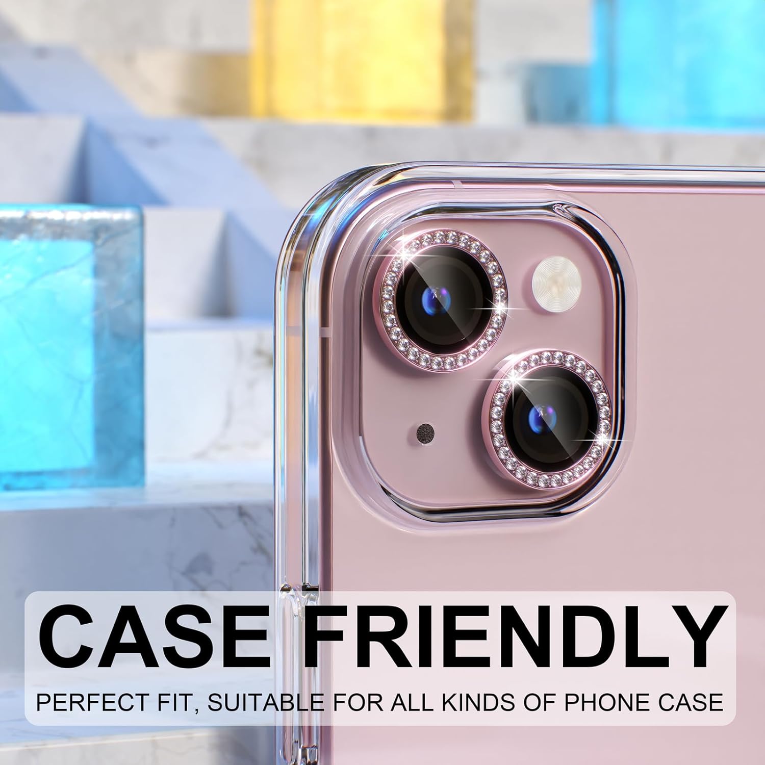 1PC Pink Glitter Diamond Camer - Tempered Glass Screen 9H avis et prix